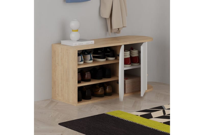 Berriaren Skoskab 104 cm - Eg/Hvid - Opbevaring - Skoopbevaring