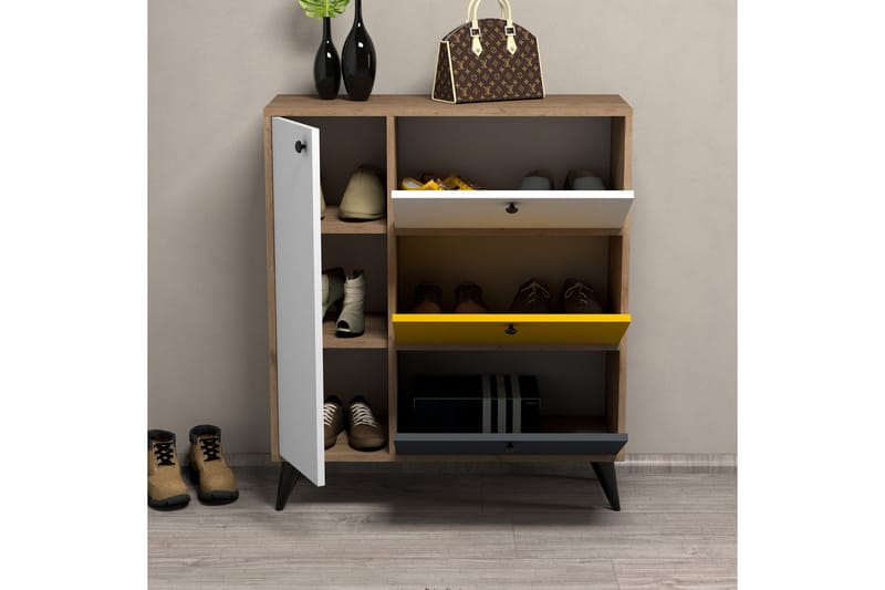 Conin Skoskab 35x90 cm - Natur/Hvid/Gul/Antracit - Opbevaring - Skoopbevaring - Skoskab