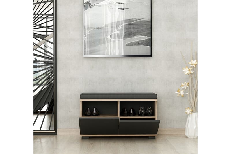 Drago Skoskab 80 cm - Valnød finér/Sort - Opbevaring - Skoopbevaring - Skoskab