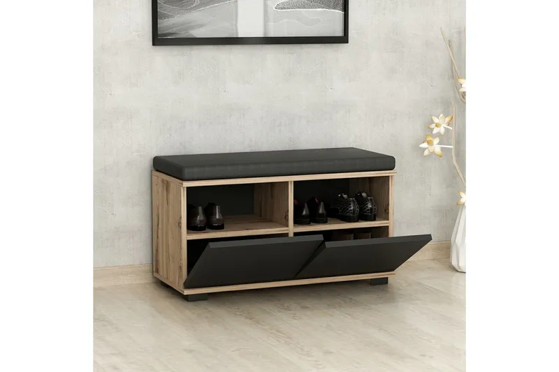 Drago Skoskab 80 cm - Valnød finér/Sort - Opbevaring - Skoopbevaring - Skoskab