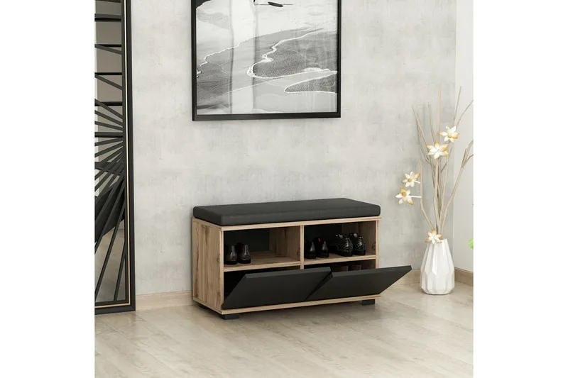 Drago Skoskab 80 cm - Valnød finér/Sort - Opbevaring - Skoopbevaring - Skoskab