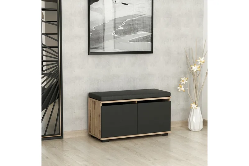 Drago Skoskab 80 cm - Valnød finér/Sort - Opbevaring - Skoopbevaring - Skoskab