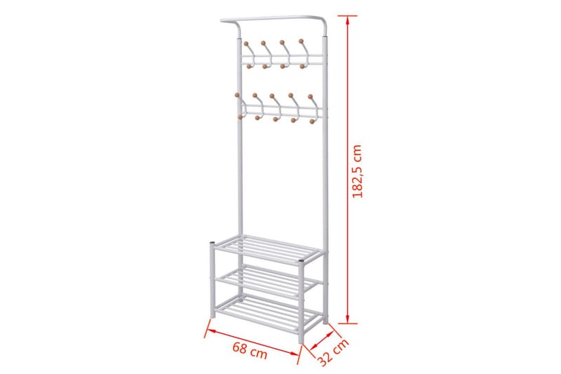 Knagerække Med Skoopbevaring 68X32X182,5 Cm Hvid - Hvid - Opbevaring - Skoopbevaring