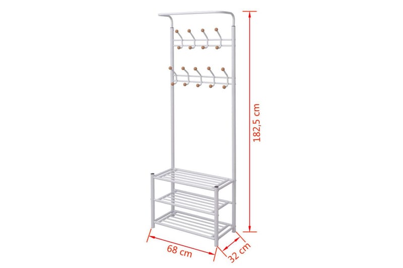 Knagerække Med Skoopbevaring 68X32X182,5 Cm Hvid - Hvid - Entréopbevaring - Skoopbevaring - Skohylde