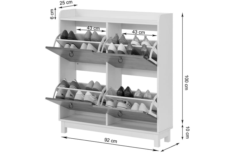 Shellake Skoskab 92x25 cm - Hvid/Natur - Skoskab - Entréopbevaring - Skoopbevaring