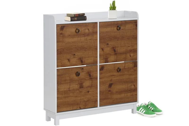 Shellake Skoskab 92x25 cm - Hvid/Natur - Opbevaring - Skoopbevaring - Skoskab