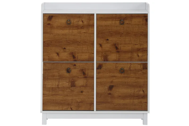 Shellake Skoskab 92x25 cm, Hvid/Natur