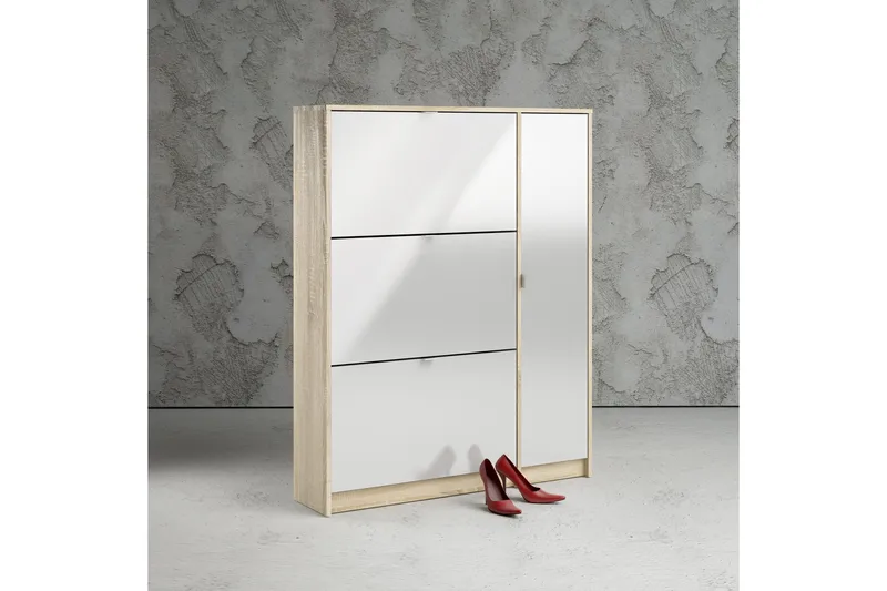 Shoey Skoskab 3 Fack - Træ/Natur/Hvid - Opbevaring - Skoopbevaring - Skoskab