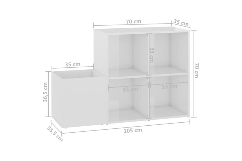 skoreol 105x35,5x70 cm spånplade hvid højglans - Hvid - Entréopbevaring - Skoopbevaring - Skohylde