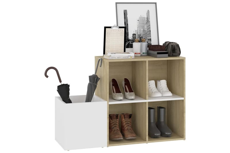 skoreol 105x35,5x70 cm spånplade hvid og sonoma-eg - Beige - Opbevaring - Skoopbevaring