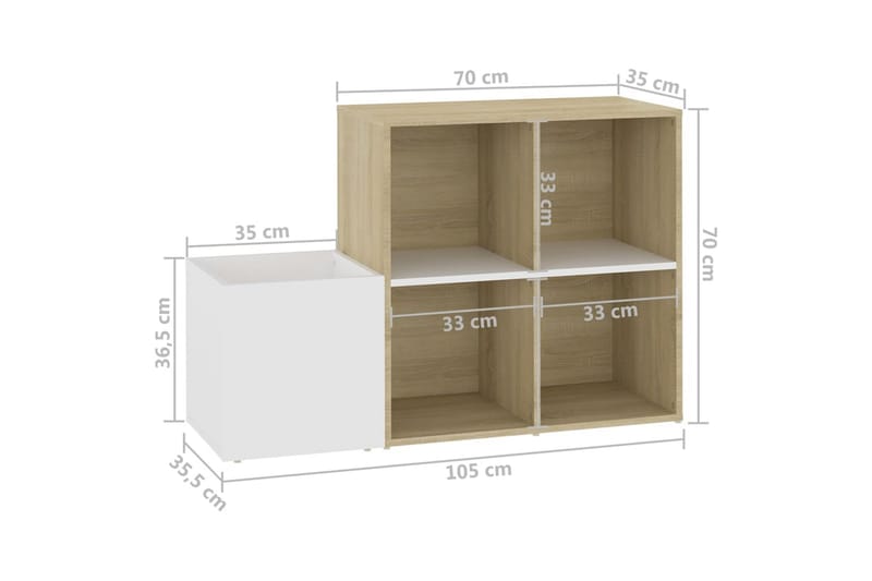 skoreol 105x35,5x70 cm spånplade hvid og sonoma-eg - Beige - Opbevaring - Skoopbevaring
