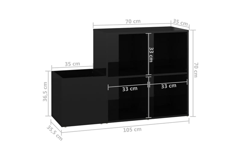 skoreol 105x35,5x70 cm spånplade sort højglans - Sort - Entréopbevaring - Skoopbevaring - Skohylde