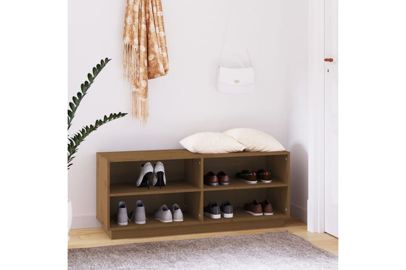 skoreol 110x34x45 cm massivt fyrretræ gyldenbrun - Brun - Opbevaring - Skoopbevaring - Skoskab
