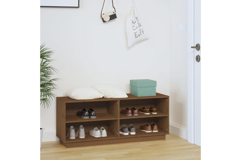 skoreol 110x34x45 cm massivt fyrretræ gyldenbrun - Brun - Opbevaring - Skoopbevaring - Skoskab