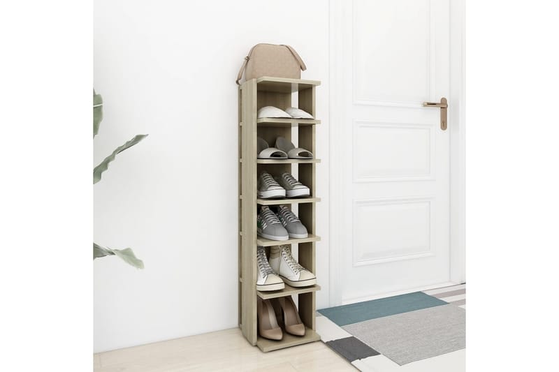 skoreol 25x27x102 cm spånplade sonoma-eg - Brun - Opbevaring - Skoopbevaring