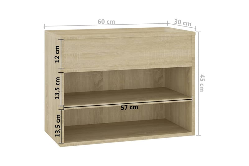skoreol 60x30x45 cm spånplade sonoma-eg - Brun - Opbevaring - Skoopbevaring - Skoskab