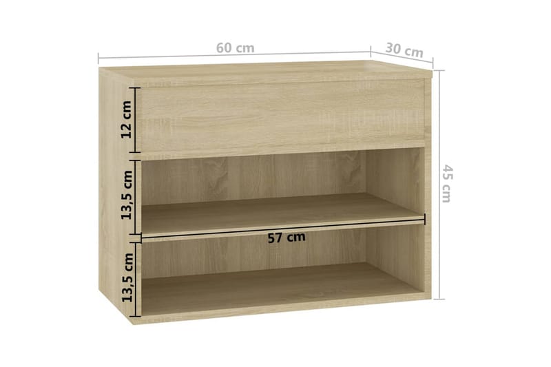 skoreol 60x30x45 cm spånplade sonoma-eg - Brun - Skoskab - Entréopbevaring - Skoopbevaring