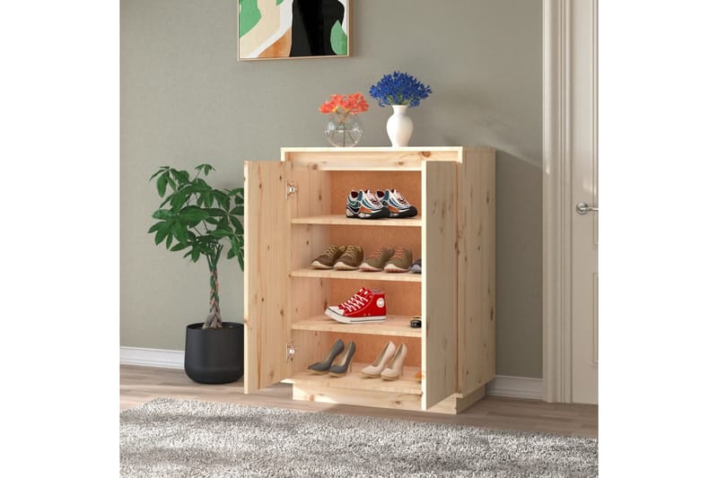 skoreol 60x35x80 cm massivt fyrretræ - Brun - Opbevaring - Skoopbevaring - Skoskab