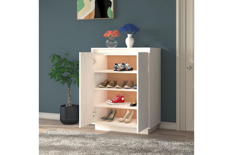 skoreol 60x35x80 cm massivt fyrretræ hvid - Hvid - Opbevaring - Skoopbevaring - Skoskab