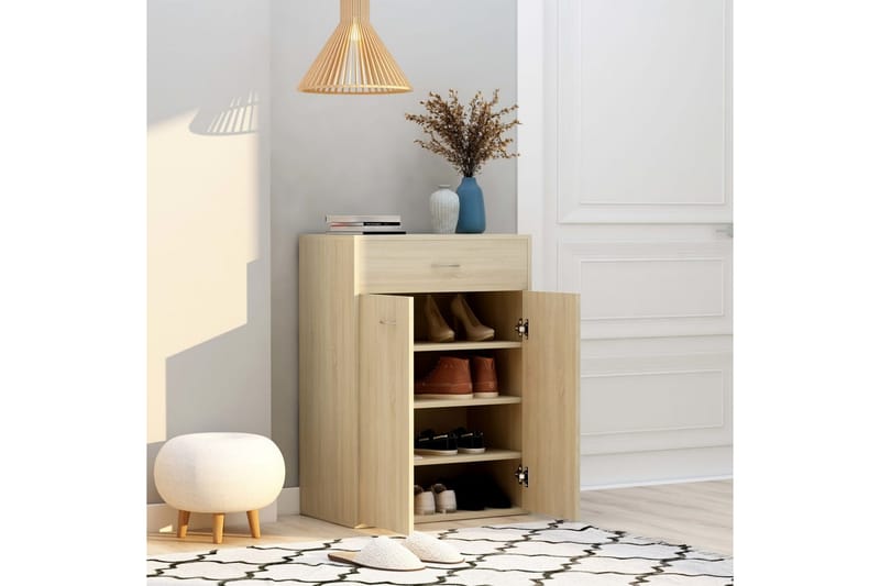 Skoreol 60x35x84 cm Spånplade Sonoma-Eg - Brun - Opbevaring - Skoopbevaring - Skoskab