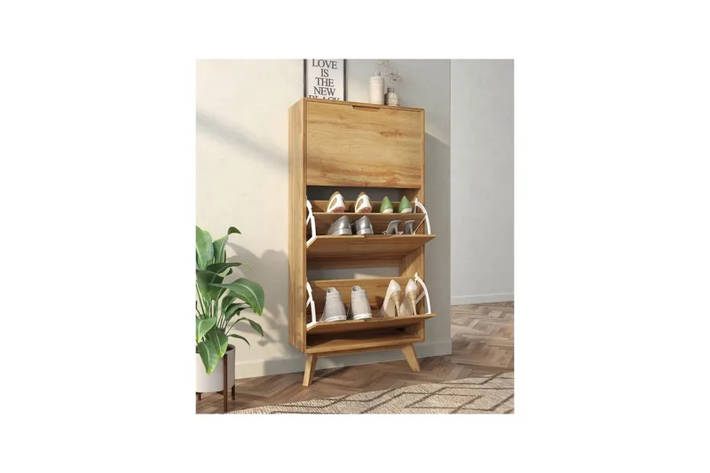 Skoreol Ezra 3 flapper 60x24x125 cm, Wotan Eg - 60x24x125 cm, Wotan Eg - Opbevaring - Skoopbevaring - Skoskab