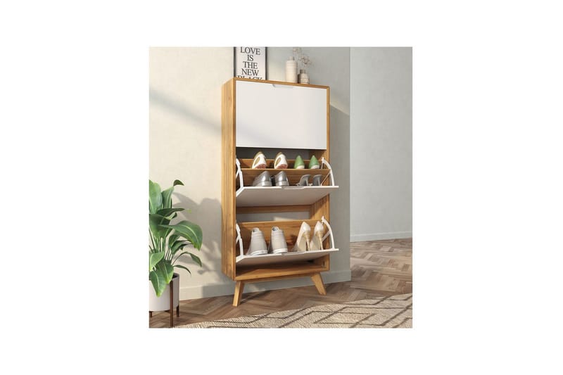 Skoreol Ezra 3 flapper 60x24x125 cm, Wotan Eg/Hvid - 60x24x125 cm, Wotan Eg/Hvid - Opbevaring - Skoopbevaring - Skoskab