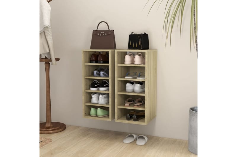 skoreoler 2 stk. 31,5x35x70 cm spånplade sonoma-eg - Brun - Opbevaring - Skoopbevaring