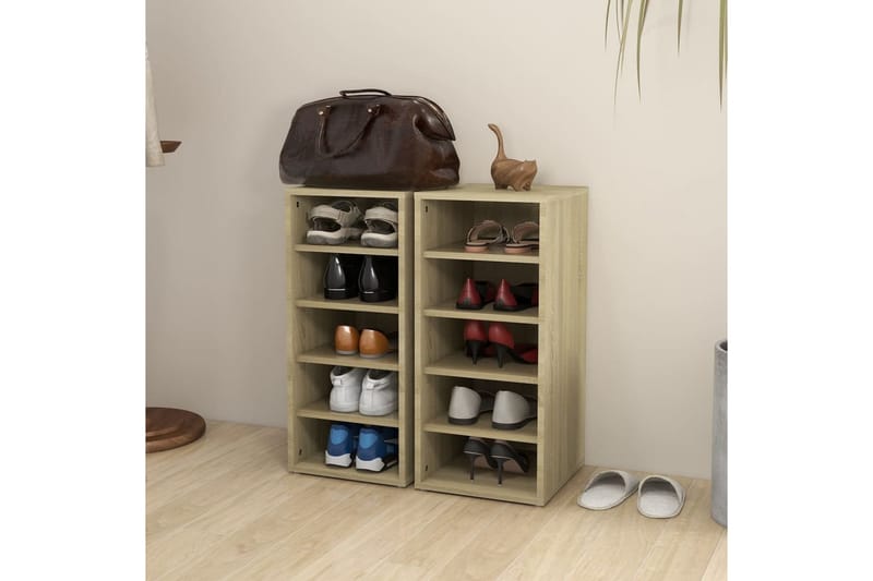skoreoler 2 stk. 31,5x35x70 cm spånplade sonoma-eg - Brun - Opbevaring - Skoopbevaring