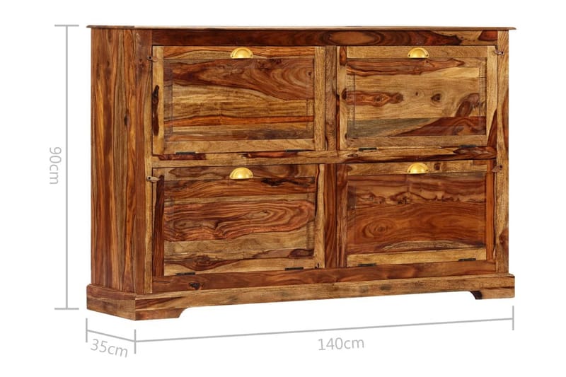 Skoskab 140 X 35 X 90 Cm Massivt Sheeshamtræ - Brun - Opbevaring - Skoopbevaring - Skoskab