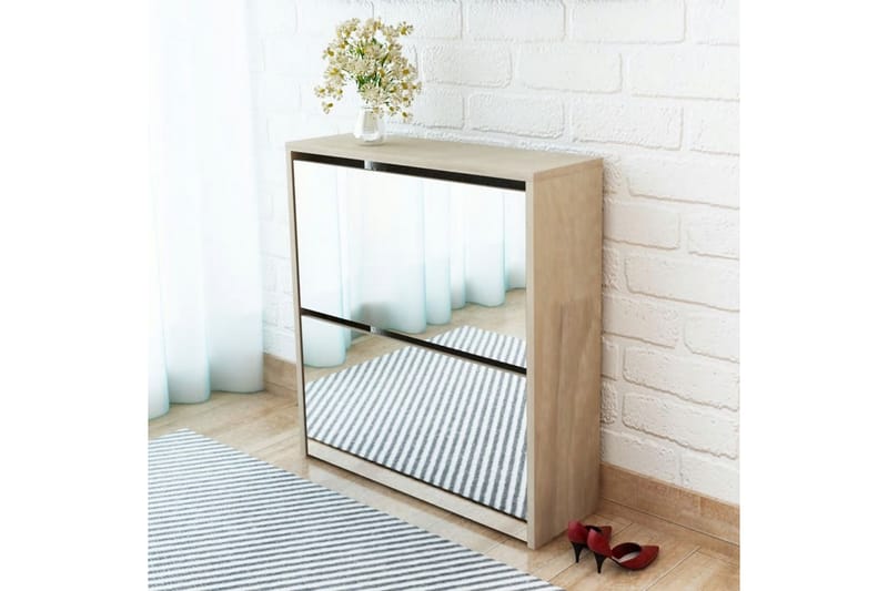 Skoskab 2 Rum Spejl Egetræ 63 X 17 X 67 Cm - Brun - Opbevaring - Skoopbevaring - Skoskab