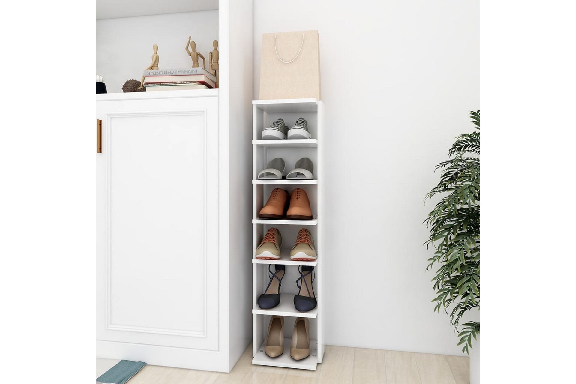 skoskab 25x27x102 cm spånplade hvid - Hvid - Opbevaring - Skoopbevaring - Skoskab