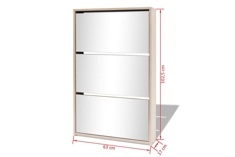 Skoskab 3 Rum Spejl Egetræ 63 X 17 X 102,5 Cm - Brun - Opbevaring - Skoopbevaring - Skoskab