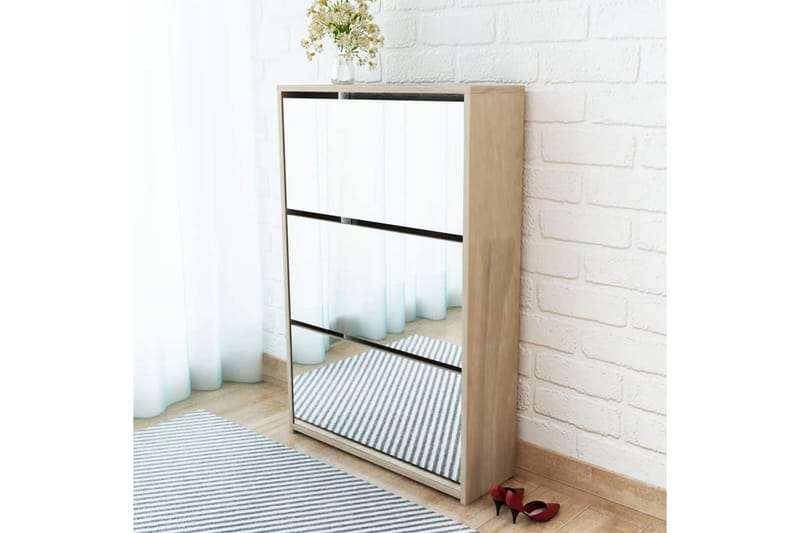 Skoskab 3 Rum Spejl Egetræ 63 X 17 X 102,5 Cm - Brun - Opbevaring - Skoopbevaring - Skoskab