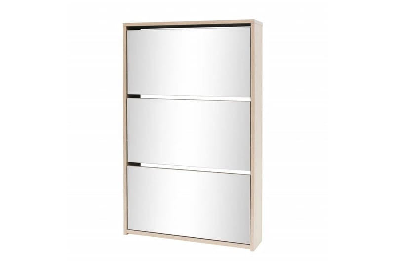 Skoskab 3 Rum Spejl Egetræ 63 X 17 X 102,5 Cm - Brun - Opbevaring - Skoopbevaring - Skoskab