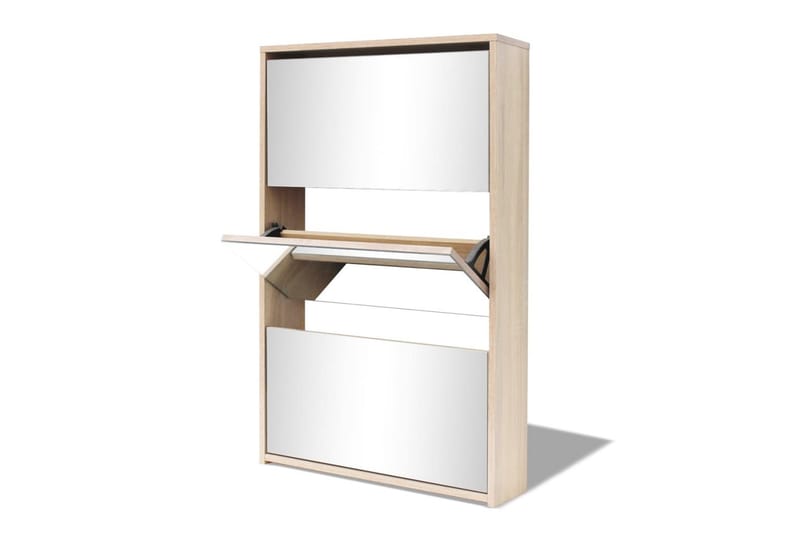 Skoskab 3 Rum Spejl Egetræ 63 X 17 X 102,5 Cm - Brun - Opbevaring - Skoopbevaring - Skoskab