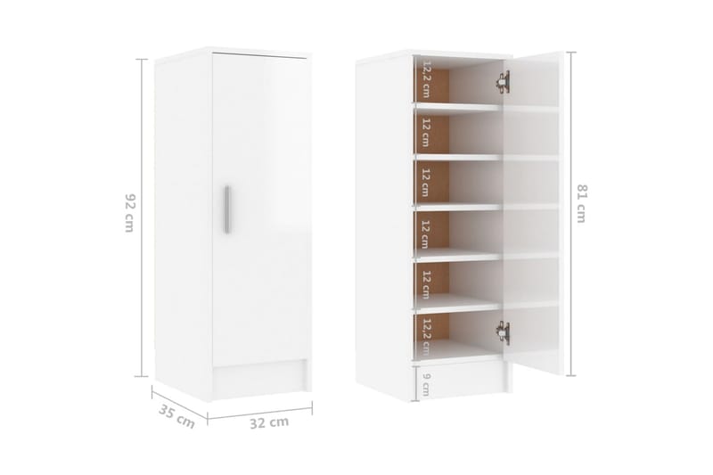 skoskab 32x35x92 cm spånplade hvid højglans - Hvid - Entréopbevaring - Skoopbevaring - Skohylde