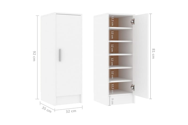 skoskab 32x35x92 cm spånplade hvid - Hvid - Entréopbevaring - Skoopbevaring - Skohylde