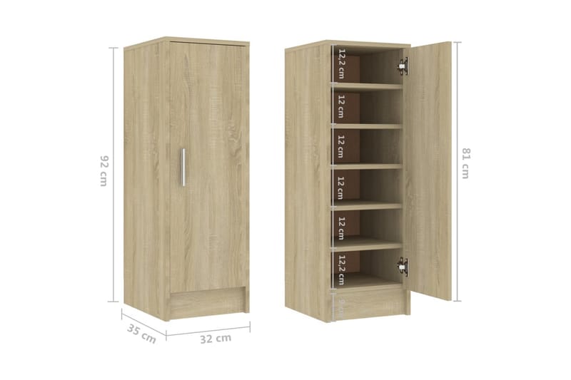 skoskab 32x35x92 cm spånplade sonoma-eg - Brun - Entréopbevaring - Skoopbevaring - Skohylde