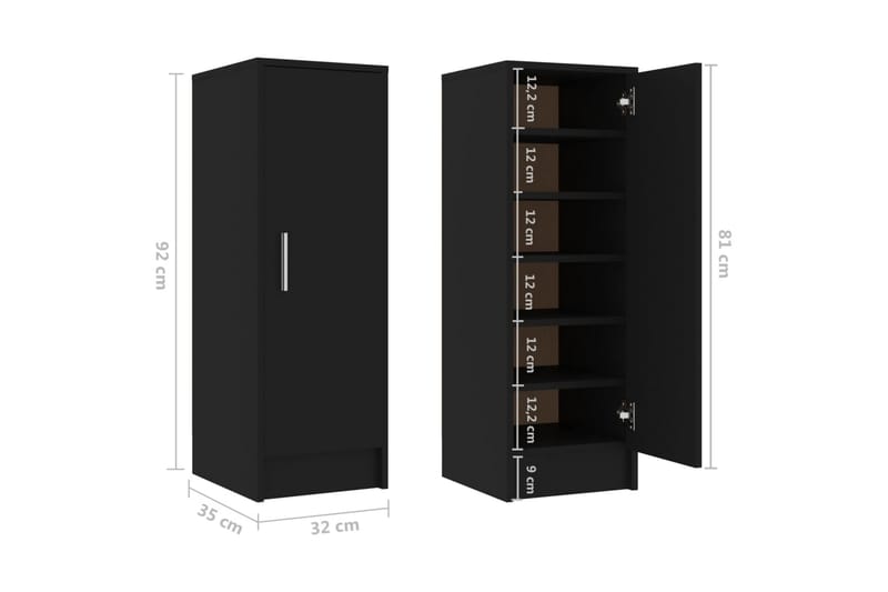 skoskab 32x35x92 cm spånplade sort - Sort - Entréopbevaring - Skoopbevaring - Skohylde