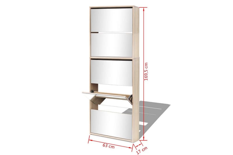 Skoskab 5 Rum Spejl Egetræ 63X17X169,5 Cm - Brun - Skoskab - Entréopbevaring - Skoopbevaring