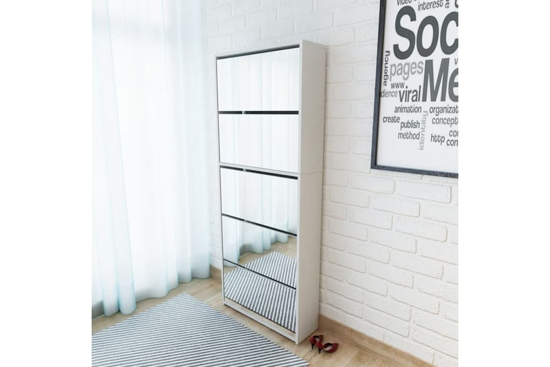 Skoskab 5 Rum Spejl Hvid 63X17X169,5 Cm - Hvid - Opbevaring - Skoopbevaring - Skoskab