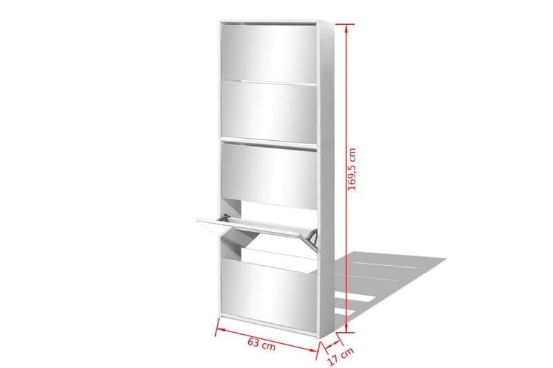 Skoskab 5 Rum Spejl Hvid 63X17X169,5 Cm - Hvid - Opbevaring - Skoopbevaring - Skoskab