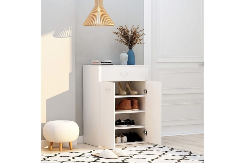 Skoskab 60x35x84 cm Spånplade Hvid - Hvid - Opbevaring - Skoopbevaring - Skoskab