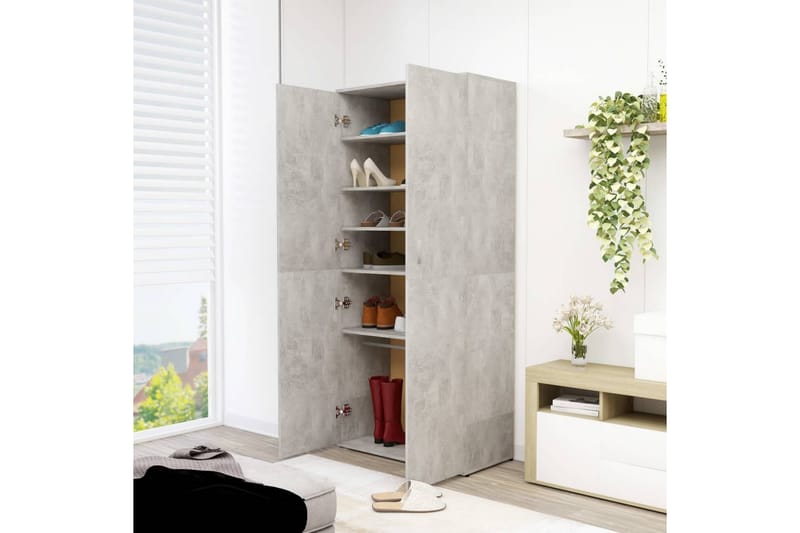 Skoskab 80X39X178 cm Spånplade Betongrå - Opbevaring - Skoopbevaring - Skoskab