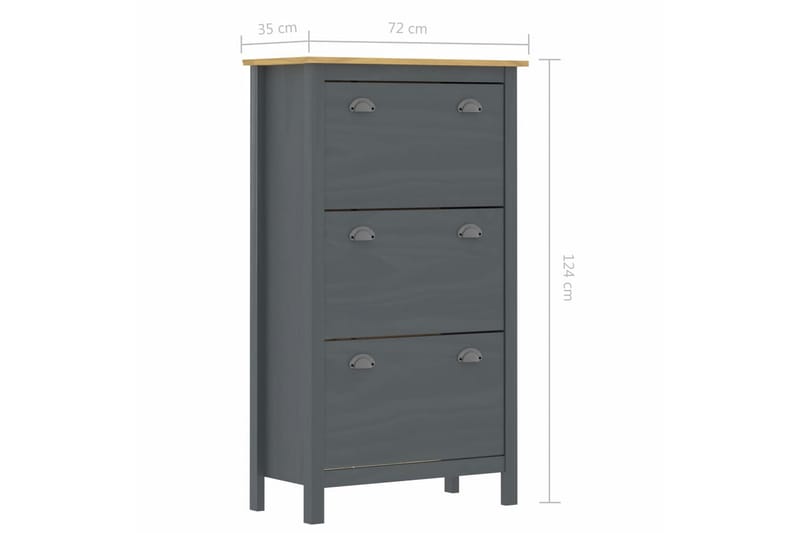 Skoskab Hill Range 72x35x124 cm Massivt Fyrretræ Grå - Opbevaring - Skoopbevaring - Skoskab
