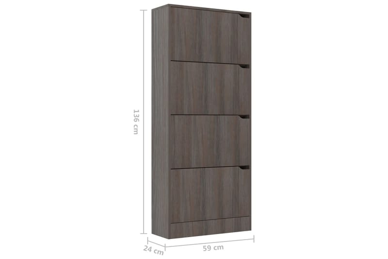 skoskab med 4 låger 59x24x136 cm spånplade grå sonoma-eg - Grå - Opbevaring - Skoopbevaring - Skoskab