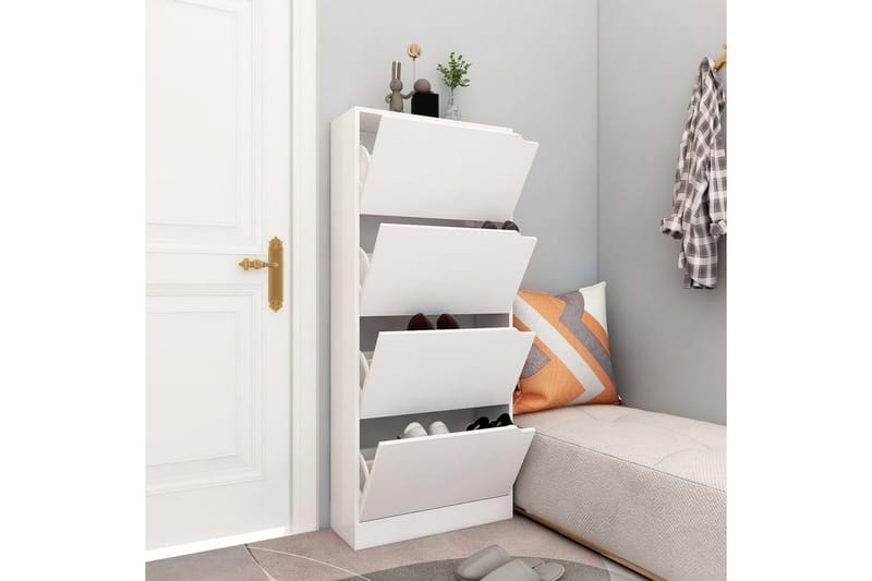 skoskab med 4 låger 59x24x136 cm spånplade hvid - Hvid - Opbevaring - Skoopbevaring - Skoskab