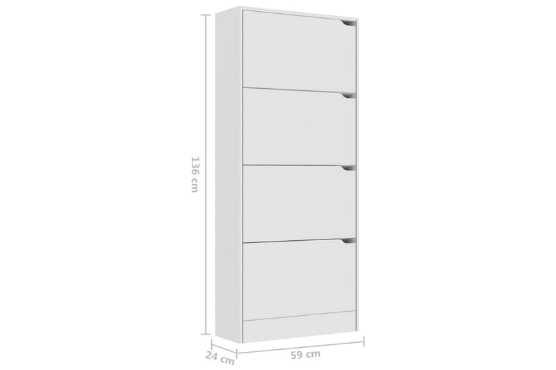 skoskab med 4 låger 59x24x136 cm spånplade hvid - Hvid - Opbevaring - Skoopbevaring - Skoskab