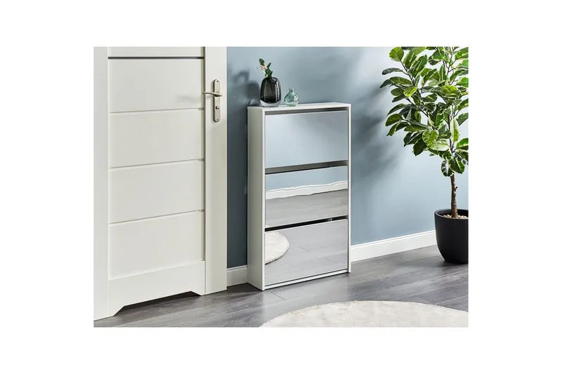 Skoskab Midfield Hvid, Sølv, 63x17x103 cm - Hvid, Sølv, 63x17x103 cm - Opbevaring - Skoopbevaring