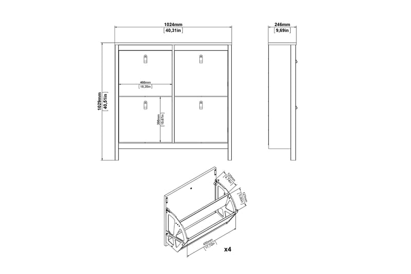 Vallvidera Skoskab 25x102 cm - Hvid/Natur - Opbevaring - Skoopbevaring - Skoskab